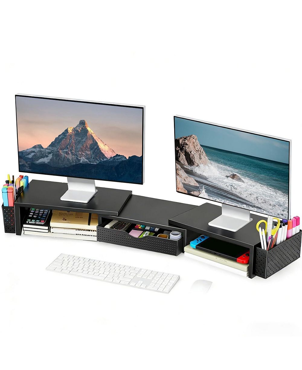 Lofree Dual-Monitor Adjustable-Angle Monitor Stand Riser with Desk Organizer Drawer, Compatible with Dual Monitors