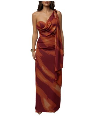 JLUXLABEL Women's Gallery Night One-Shoulder Asymmetric Drape Maxi Dress
