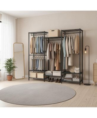 SongmicsHome Вешалка для одежды, переносная гардеробная стойка с регулируемыми сетчатыми полками и штангой, пылезащитный чехол