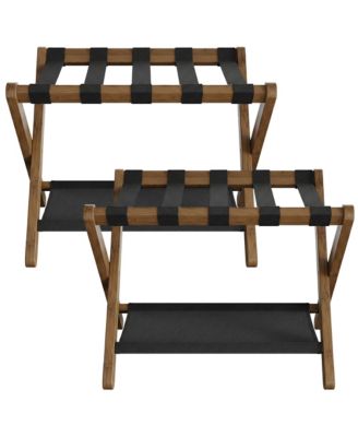 SongmicsHome Folding Luggage Rack with Storage Shelf, Durable Suitcase Stand for Guest Room, Hotel or Bedroom