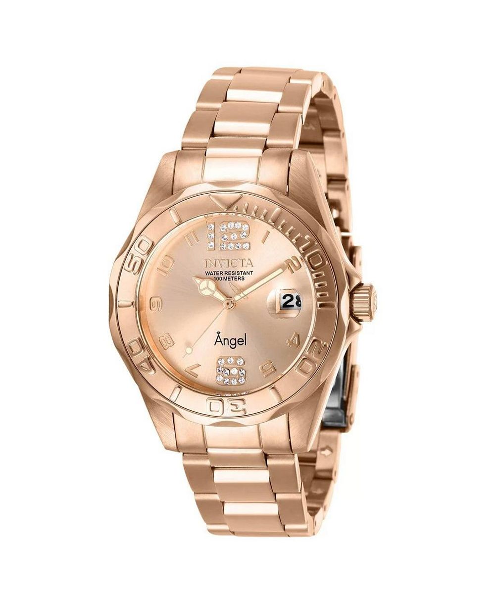 Invicta Women's Water-Resistant Quartz Angel 3 Hand Rose Gold-Tone Stainless Steel Watch, 38mm