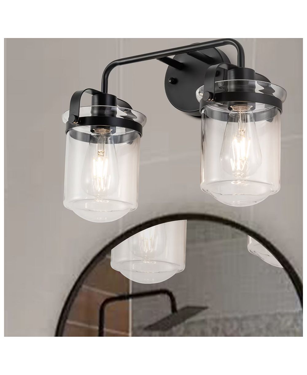 BUSDAYS 2-light modern sconce with clear glass shades—industrial design fits bathroom, living room, bedroom, or over kitchen sink