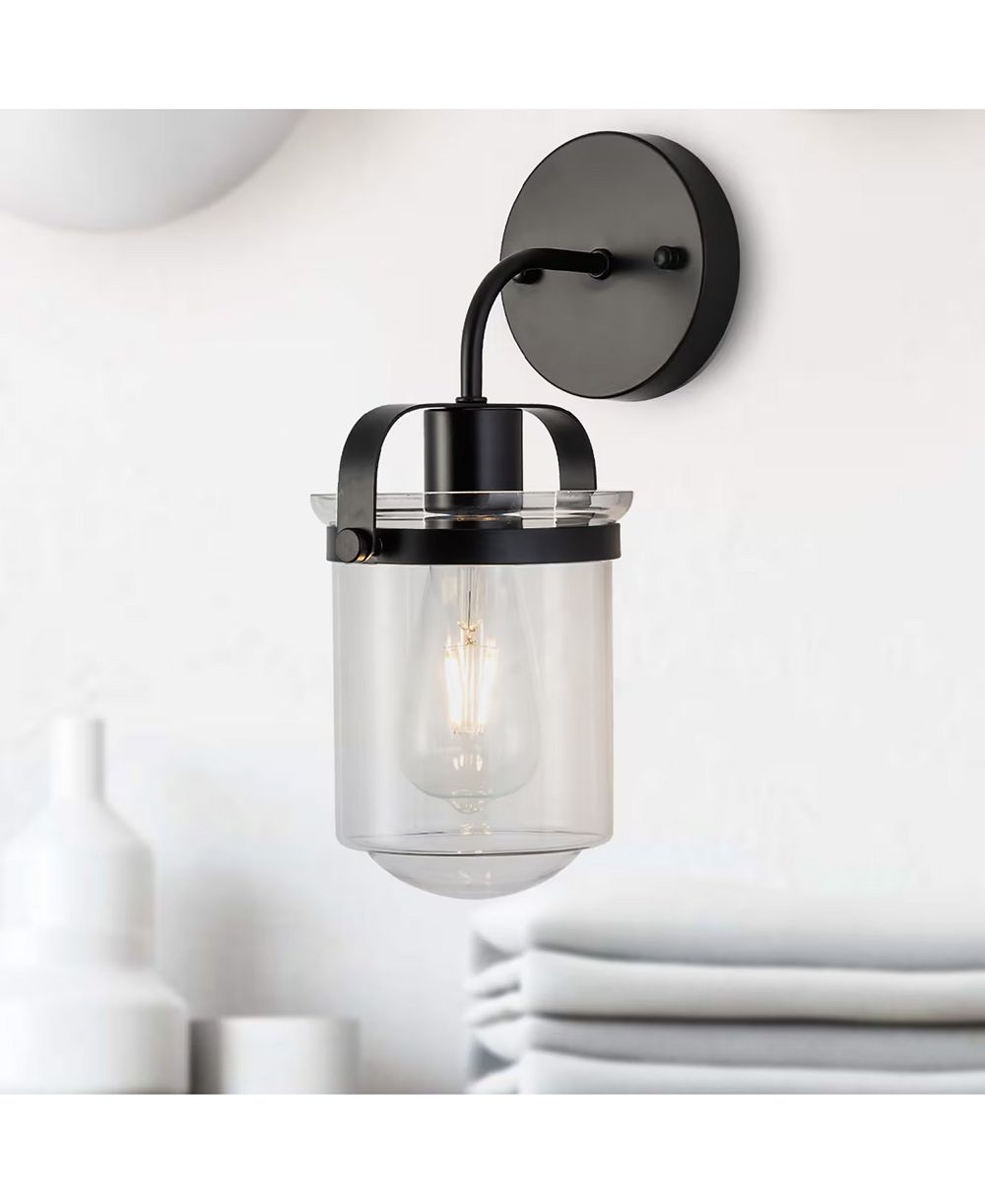 BUSDAYS 1 Light Clear Glass Shade Modern Industrial Wall Sconce Indoor Fixture for Bathroom Living Room Bedroom Kitchen Sink