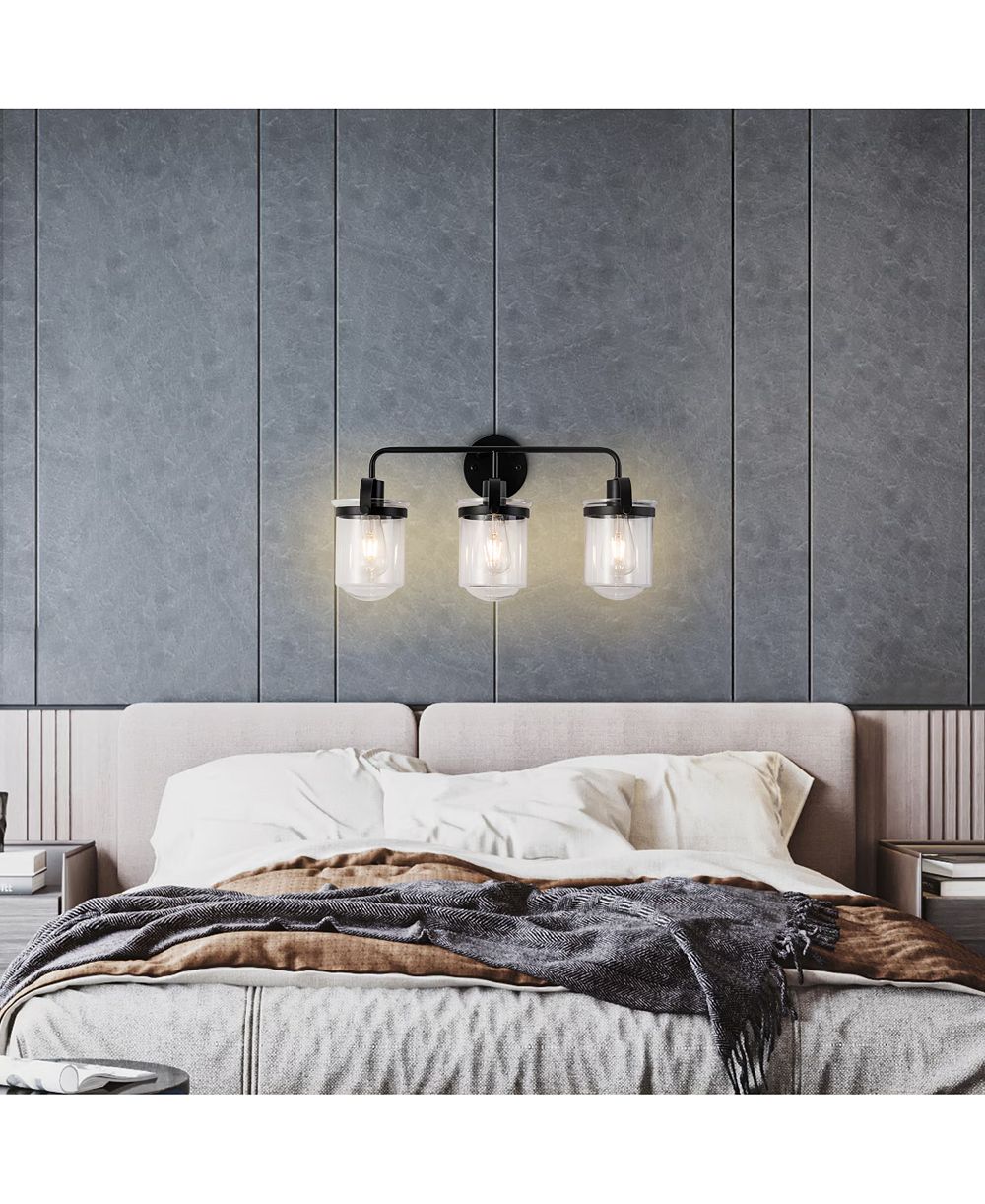 BUSDAYS 3 Light Clear Glass Shade Modern Industrial Wall Sconce Indoor Fixture for Bathroom Living Room Bedroom Kitchen Sink
