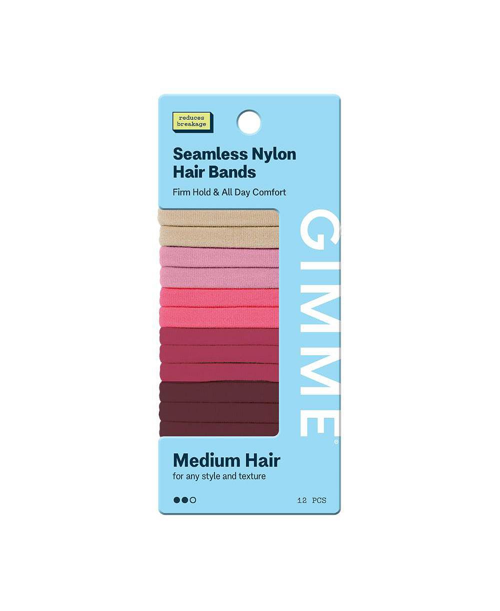 Gimme Beauty Medium Hair Bands  Seamless Nylon, Snag Free Hair Ties with Firm, Lasting Hold 12 Pack
