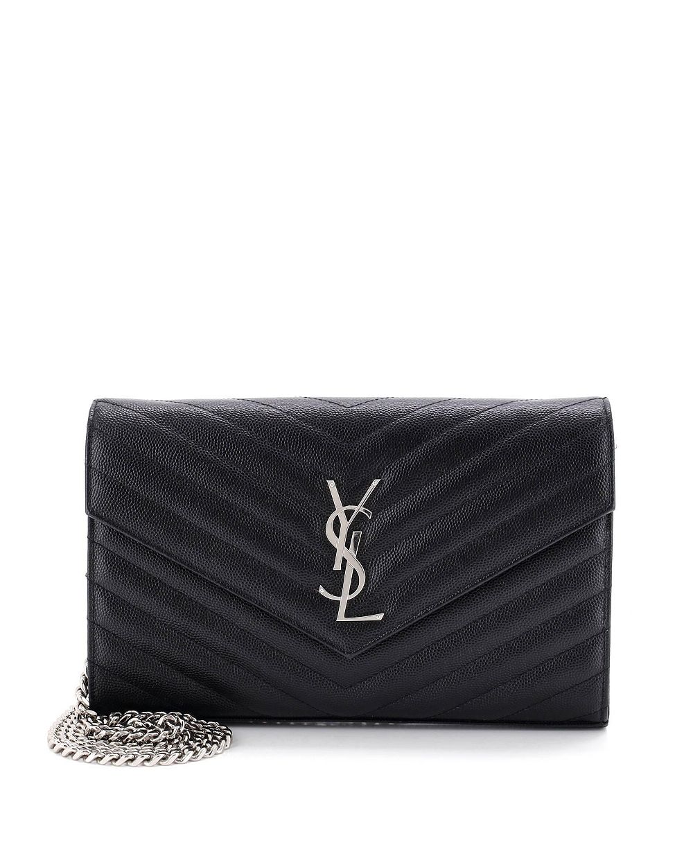 Pre-Owned Saint Laurent классический кожаный кошелек на цепи с монограммой, 8,75"Ш x 6"В x 1,5"Г