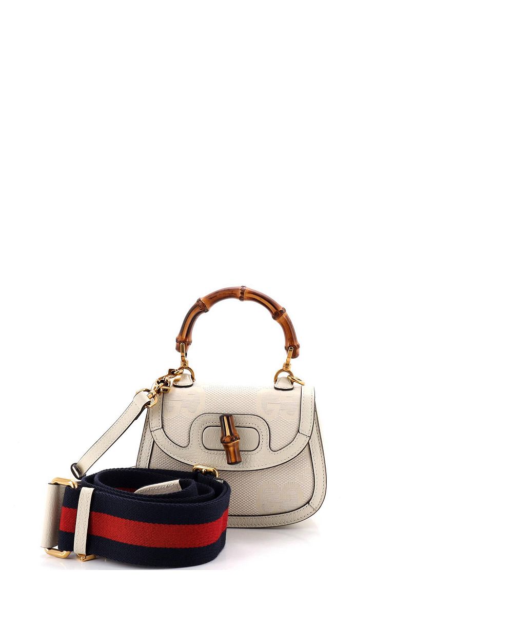 Pre-Owned Gucci Mini Bamboo 1947 Top Handle Bag Jumbo GG Canvas
