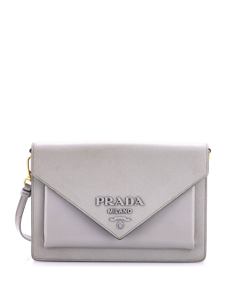 Pre-Owned Prada Mini Monochrome Envelope Crossbody Bag Saffiano with City Calf