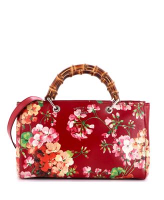 Pre-Owned Gucci средняя сумка-тоут Bamboo Shopper из кожи с принтом Blooms