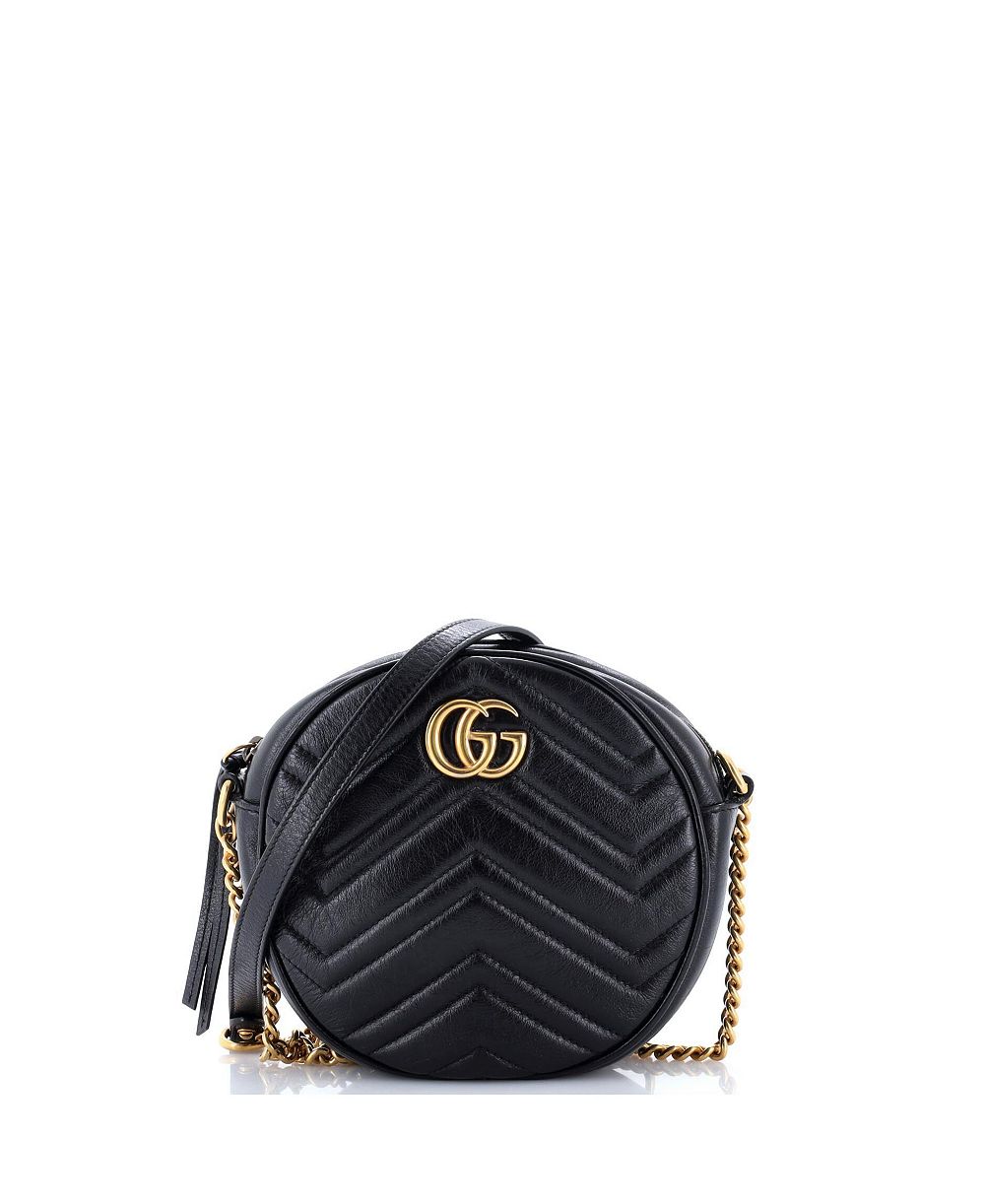 Б/у мини-круглая кожаная сумка Gucci GG Marmont через плечо