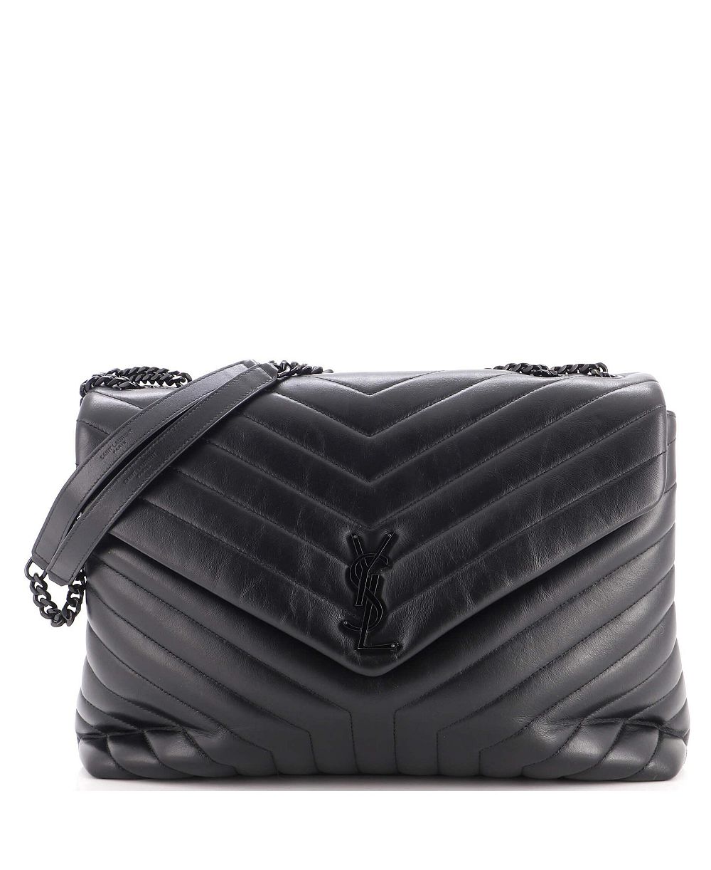 Pre-Owned Saint Laurent Loulou Large Matelasse Chevron Leather Shoulder Bag