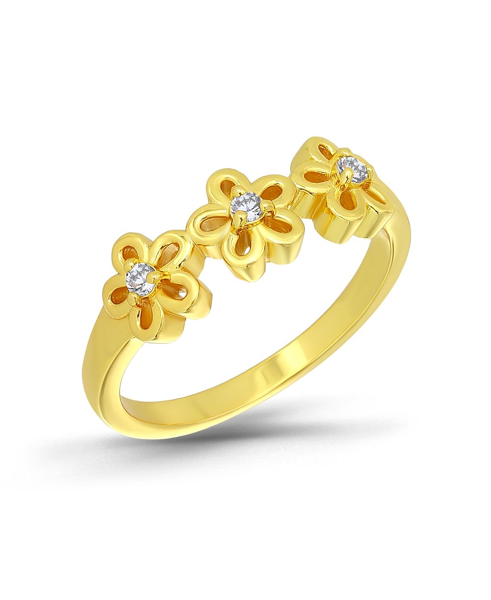 Macy's Cubic Zirconia 14K Gold Plated Floral Open Pinky Ring