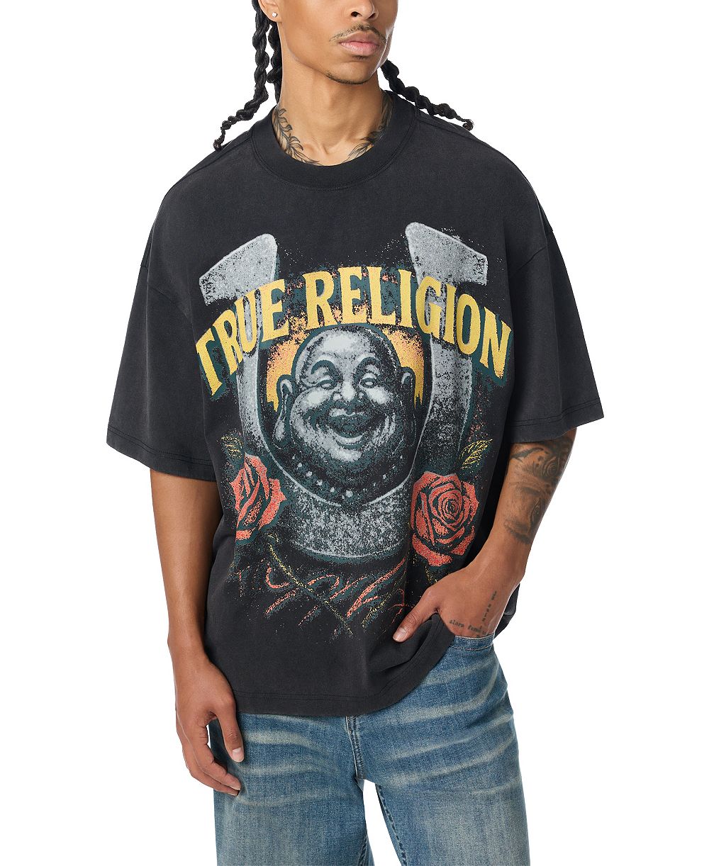 Мужская футболка True Religion из плотной ткани с эффектом стирки, оверсайз