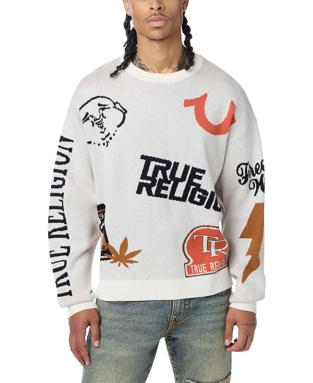 Мужской свитер с многологотипным жаккардовым трикотажем True Religion