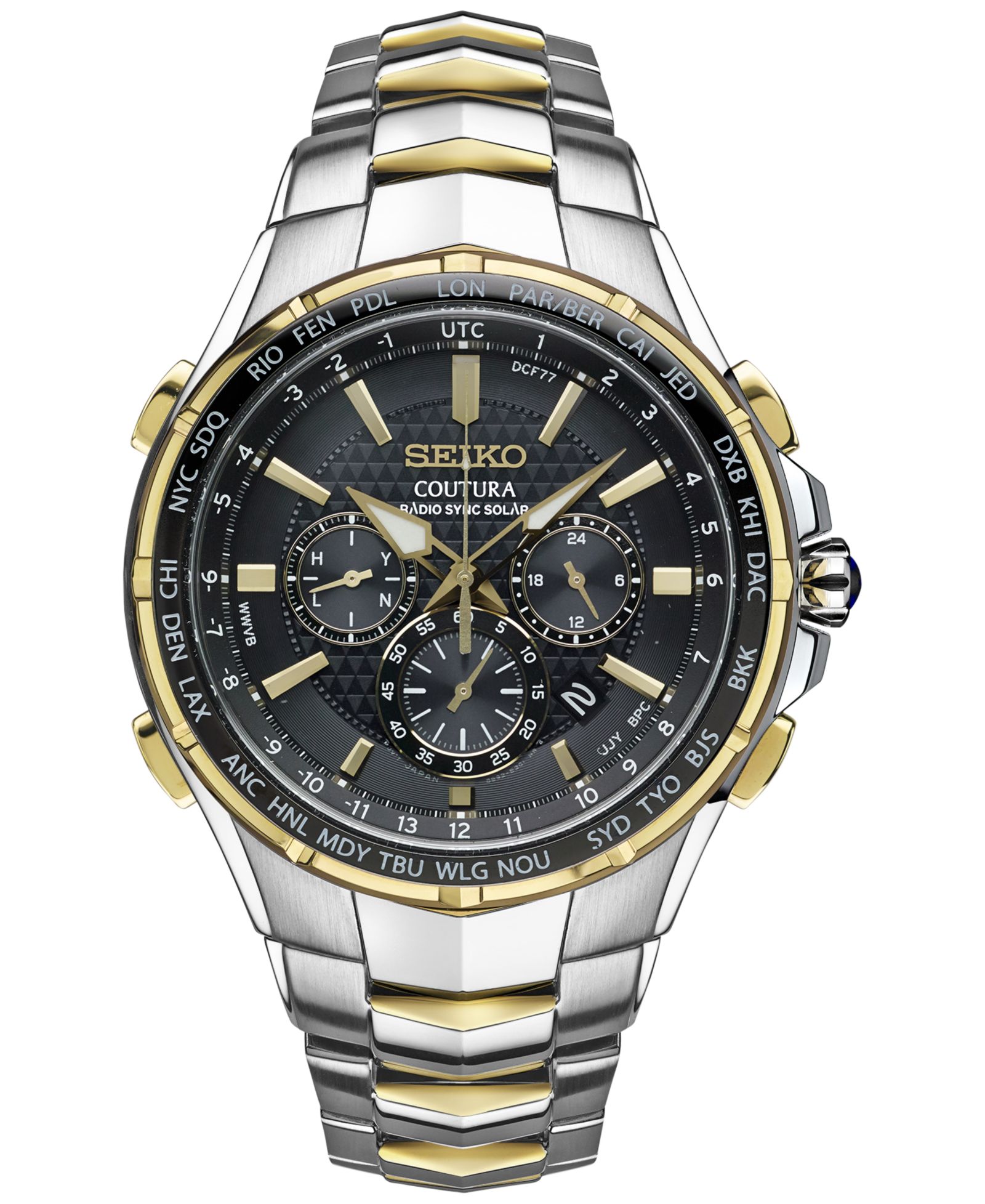 Seiko Men's Coutura Radio Sync Solar Chronograph Two-Tone Stainless Steel Bracelet Watch 45mm SSG010