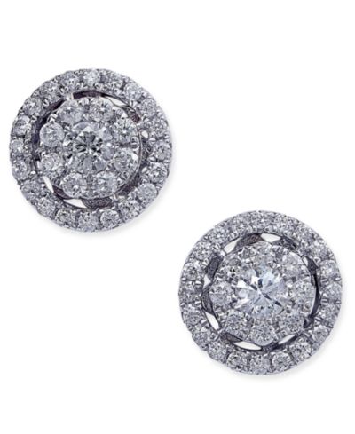Серьги-гвоздики Diamond Cluster Halo в 14k White Gold (1/2 ct. t.w.)