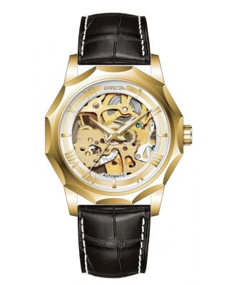 Invicta мужские автоматические скелетон-часы с водозащитой, серия Objet D'Art 69124, черный кожаный ремешок, 42 мм