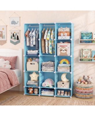 Costway 13-Cube Modular Baby Wardrobe Closet with Hanging Rods and Open Shelves for Clothes