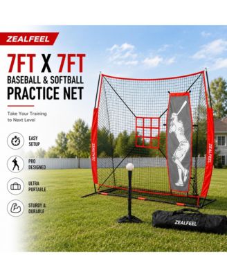 Бейсбольная сетка ZEALFEEL 7x7 футов для отбивания и ударов, с манекеном бьющего, двумя зонами удара, бита-тэ, сумка для переноски, бейсбольная сетка