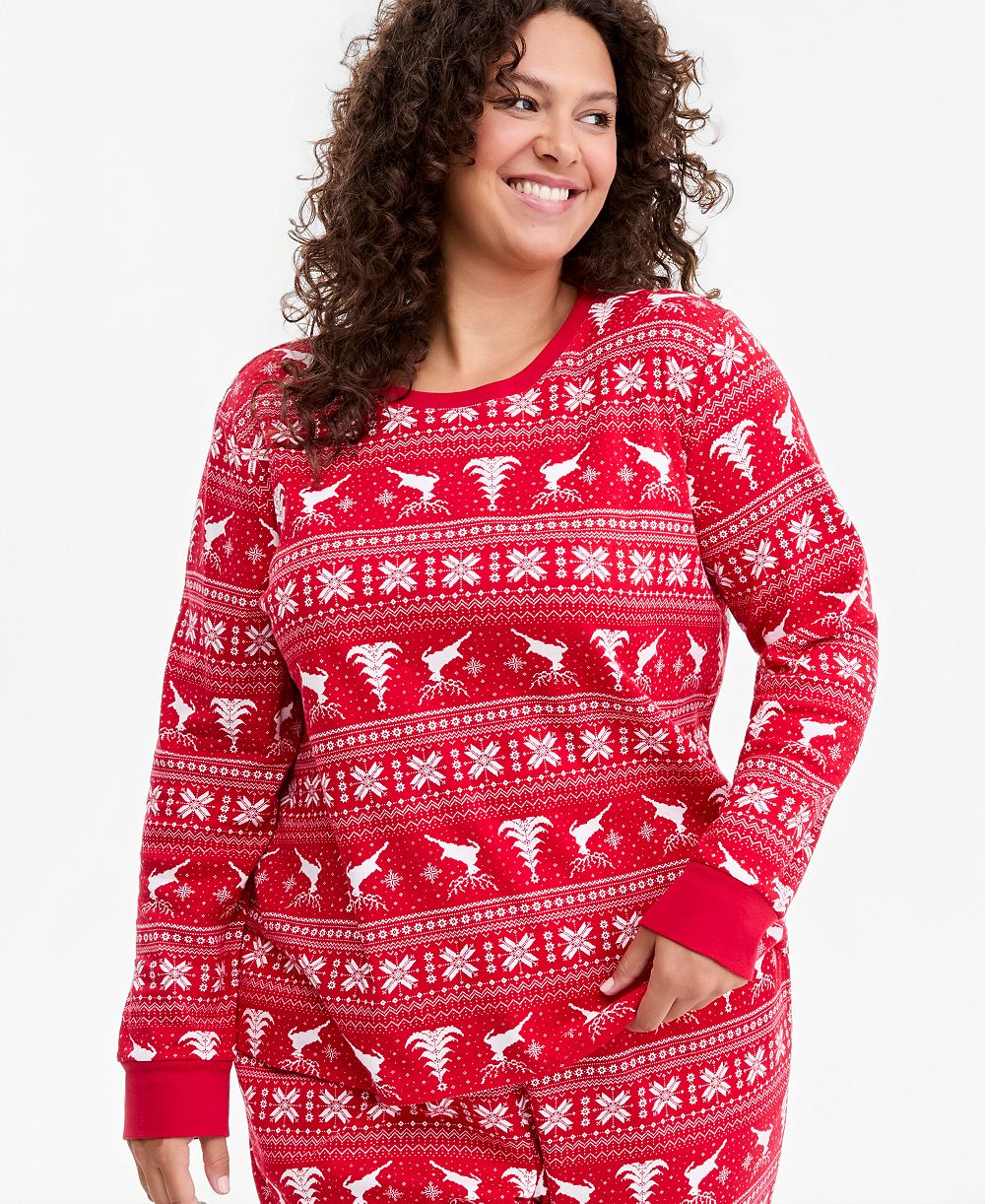 Holiday Lane Plus Size Deer Fairisle Cotton Pajama Set, Macy's Exclusive