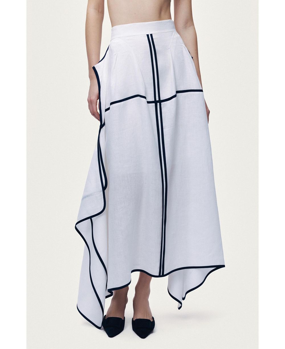 NOCTURNE Women's Linen High-Waisted Asymmetric Hem Skirt