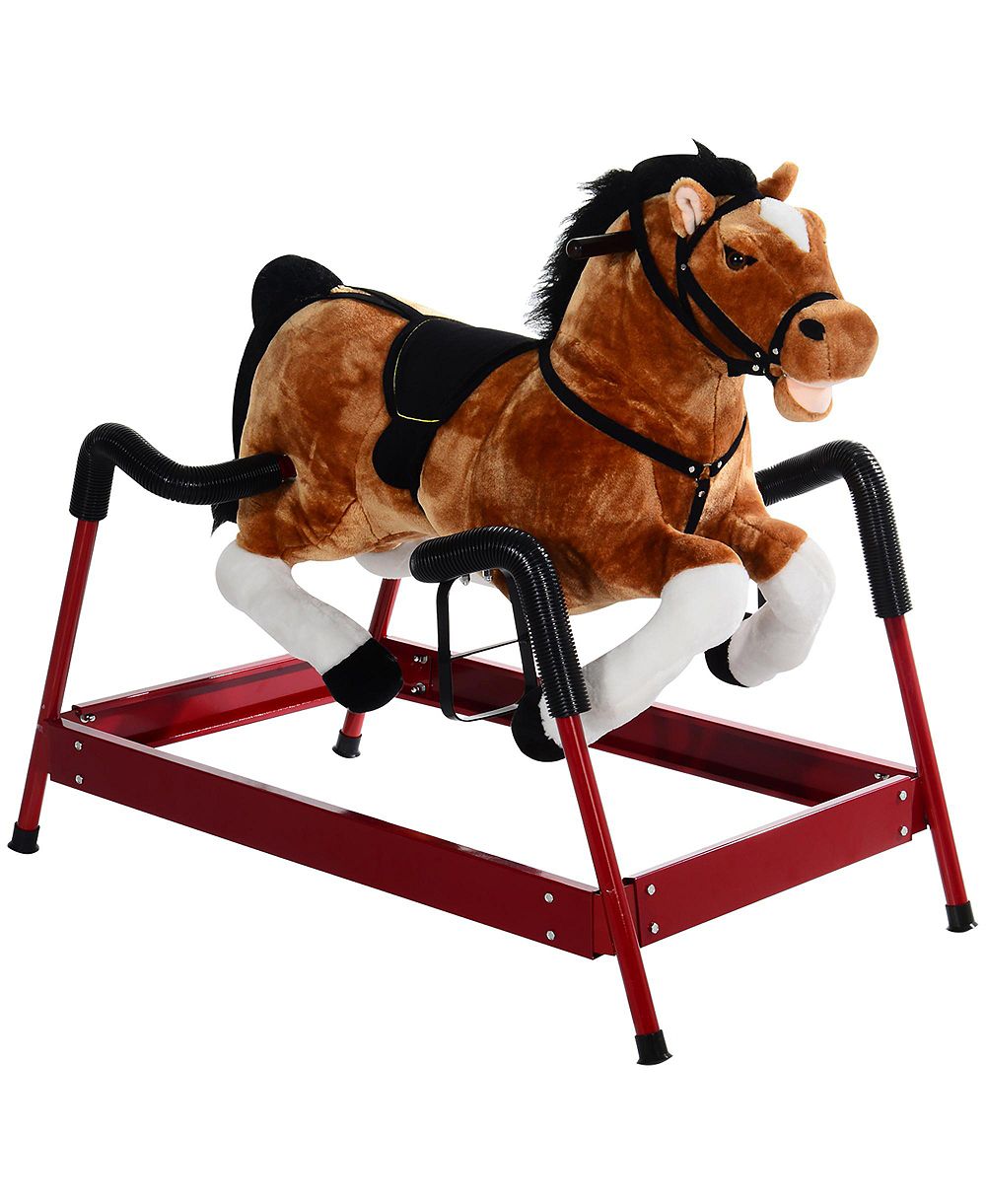 лошадка-качалка glintex spring, 41.5"л x 23"ш x 32.5"в, плюшевая с металлическим каркасом, выдерживает до 132 фунтов, для детей от 3 лет