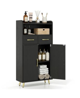 Costway Bathroom Storage Cabinet with 2 Drawers and 2 Doors, Adjustable Shelf and Metal Legs