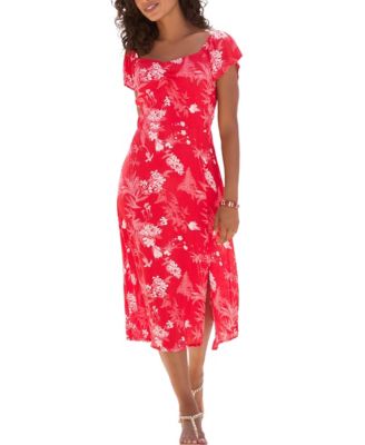 LASCANA Women's Floral-Print A-Line Sweetheart Midi Dress