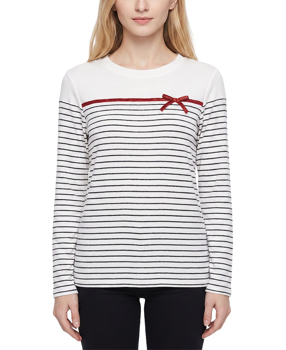NY Collection женская футболка с длинным рукавом и металлической лентой в виде банта