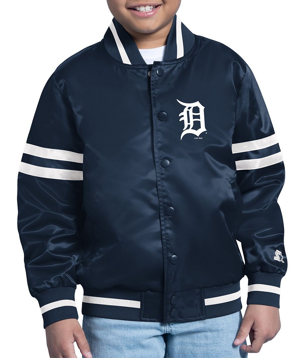 Детская куртка Starter Navy Detroit Tigers Team Logo Full-Snap Satin Varsity для мальчиков и девочек