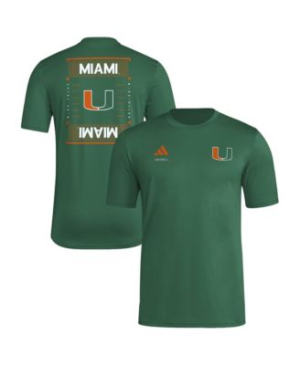 adidas Men's Green Miami Hurricanes Locker Football Icon AEROREADY Pre-Game T-Shirt