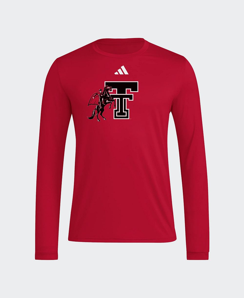 adidas Men's Red Texas Tech Red Raiders Primary Locker Logo Pre-Game Long Sleeve T-Shirt