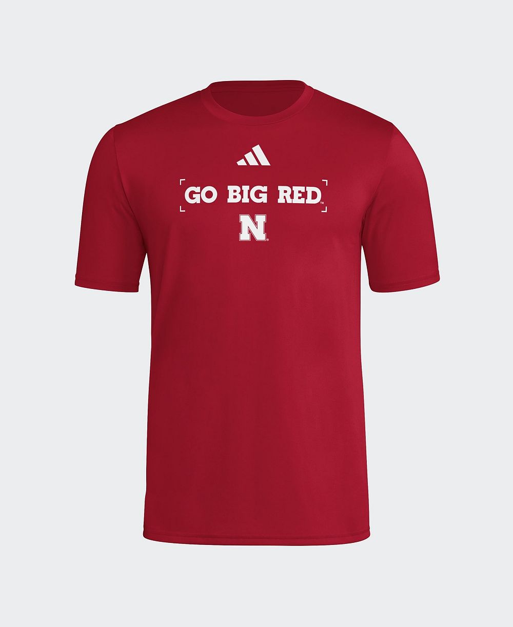 adidas Men's Scarlet Nebraska Huskers Locker Slogan Football Pre-Game T-Shirt