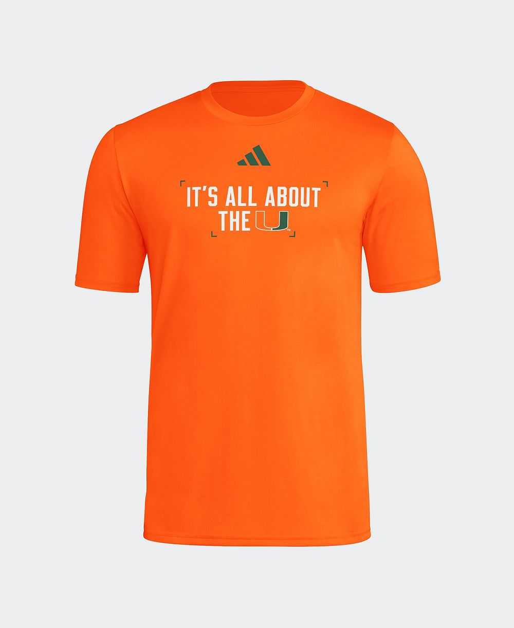 adidas Men's Orange Miami Hurricanes Locker Slogan Football Pre-Game T-Shirt