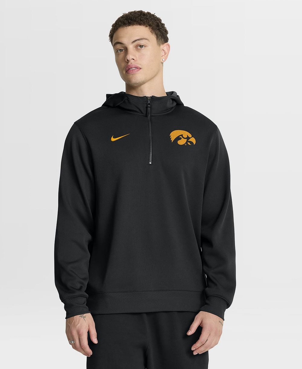 Nike Men's Black Iowa Hawkeyes Coaches Premium Dri-FIT Quarter-Zip Hoodie