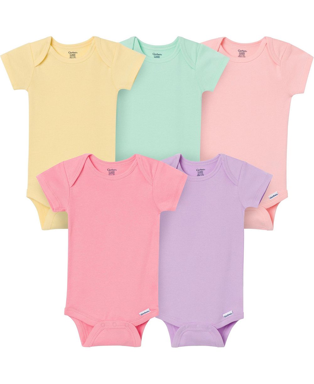 Gerber Baby Girls (0-3 M to 24 M ) 5-Pack Short Sleeve Bodysuits, Pastels