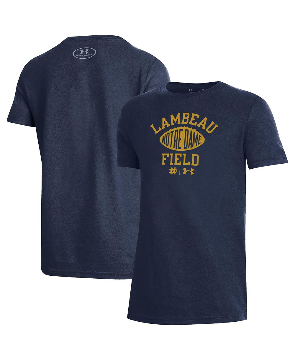 Футболка с длинным рукавом для мальчиков и девочек Under Armour Navy Notre Dame Fighting Irish 2026 Shamrock Series Lambeau Football Performance