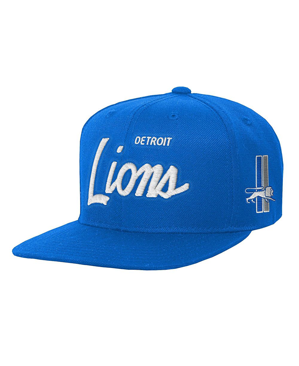 Детская регулируемая кепка Mitchell & Ness синего цвета с плоским козырьком и логотипом Detroit Lions