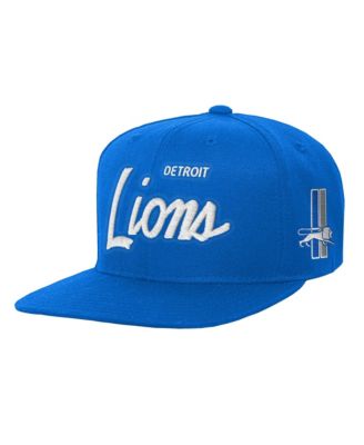 Детская регулируемая кепка Mitchell & Ness синего цвета с плоским козырьком и логотипом Detroit Lions