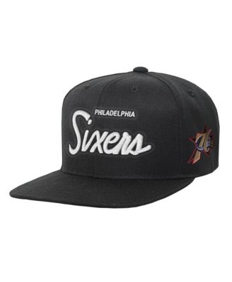 Мужская и женская бейсболка Mitchell & Ness Black Philadelphia 76ers с плоским козырьком и застежкой-_snapback_