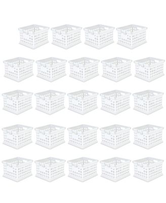 Sterilite Stackable Plastic Storage Open Crate Bin Organizer Box, White, 24-Pack