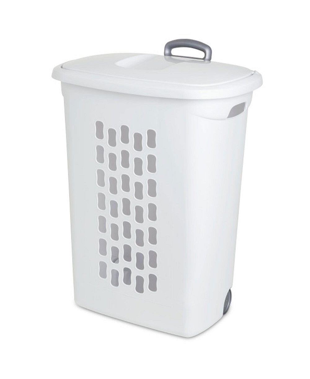 Sterilite White Laundry Hamper With Lift-Top, Wheels, And Pull Handle, 18 Pack
