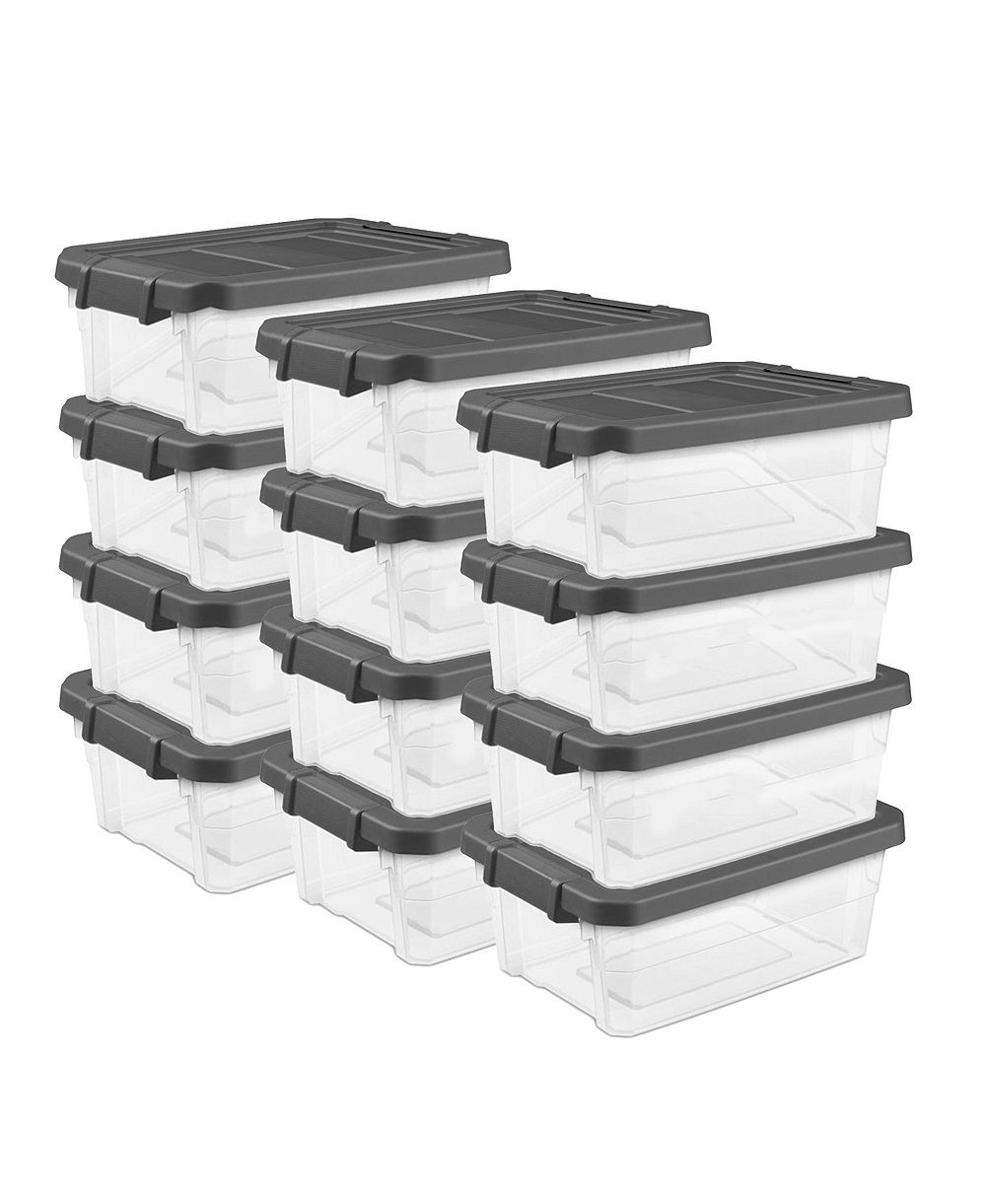 Sterilite 16 Qt Clear Plastic Stacking Storage Container Box w/ Gray Lid, 2 Pack