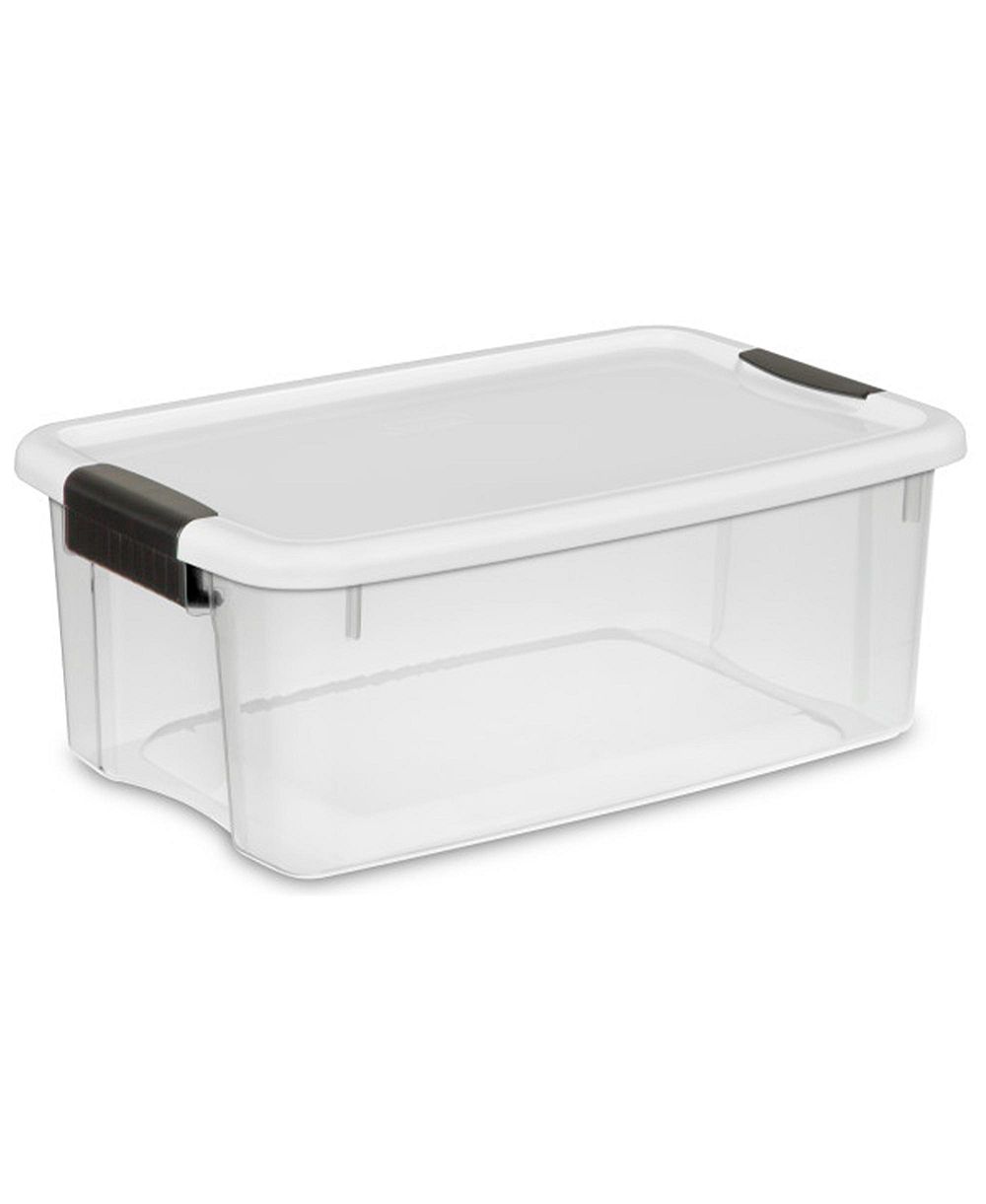 Sterilite 18 Qt Clear Plastic Stackable Storage Bin w/ White Latch Lid, 18 Pack