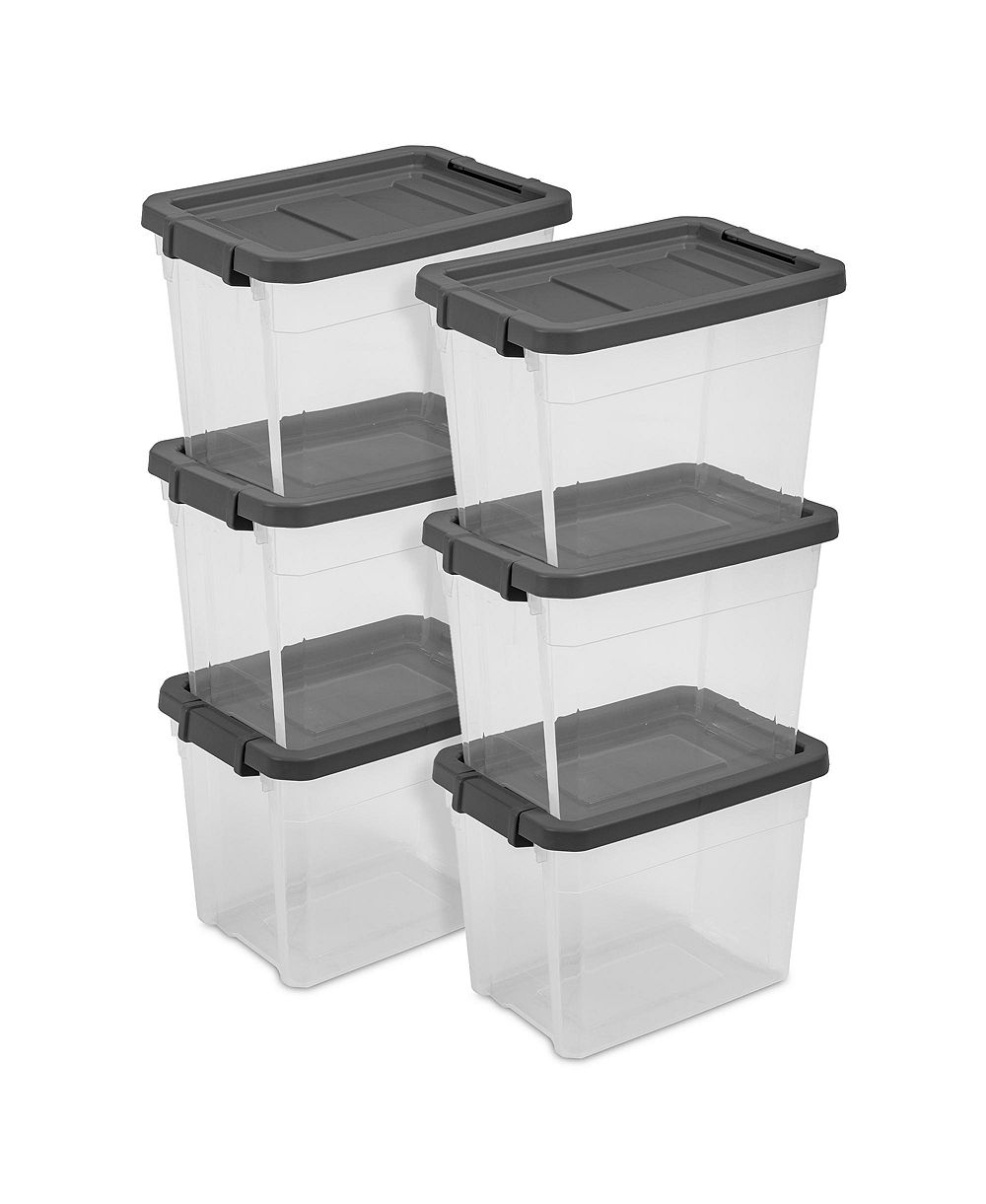 Sterilite 30 Qt Clear Plastic Stackable Storage Bin w/ Grey Latch Lid (18 Pack)