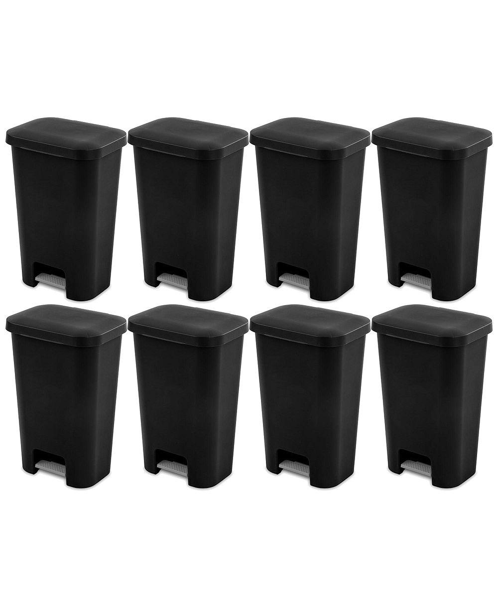 Sterilite 11.9 Gal Rectangle Step On Trash Kitchen Wastebasket, Black (8 Pack)