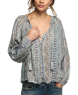 Lucky Brand Women's Shine Long-Sleeve V-Neck Print Blouse