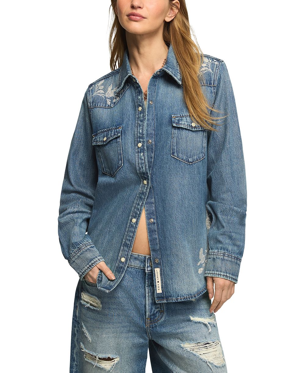 Женская джинсовая рубашка Lucky Brand с длинным рукавом в западном стиле
