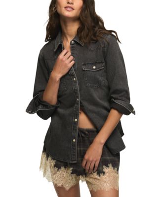 Женская джинсовая рубашка Lucky Brand с длинным рукавом и запахом на пуговицах в западном стиле