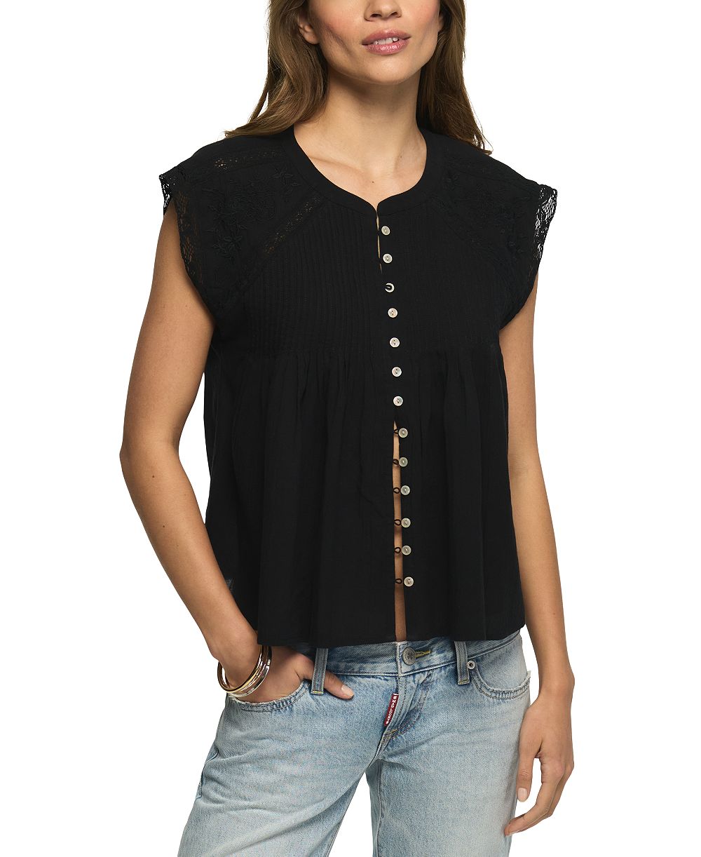 Женская блузка Lucky Brand с коротким рукавом и вышивкой